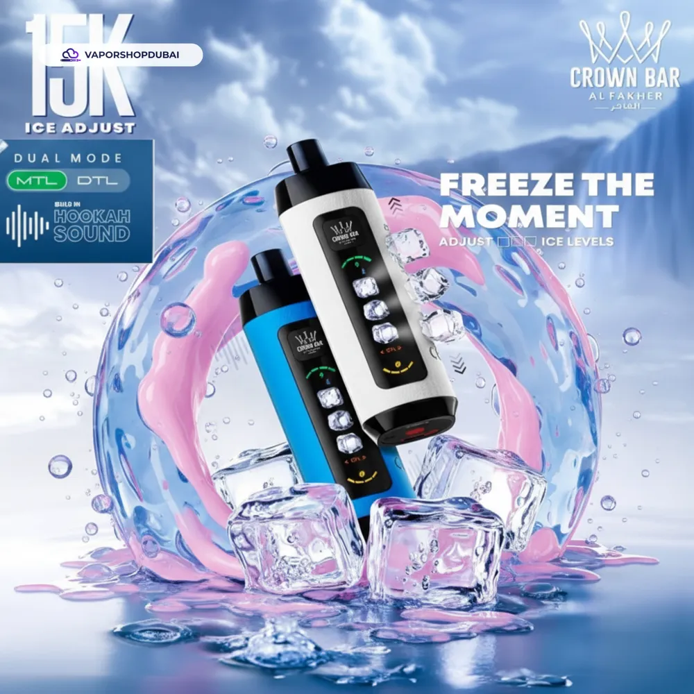 Crown Bar Al Fakher 15000 Puffs Sound and Adjustable Ice Disposable Vape In UAE 2 blueberry-gum