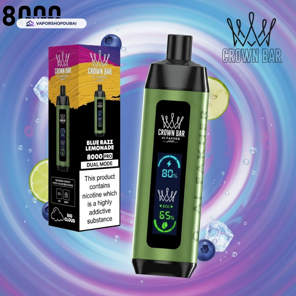 Crown Bar Al Fakher 8000 Pro DTL 8000Puffs Dual Mode Disposable Vape In UAE 44 blue-razz-lemonade