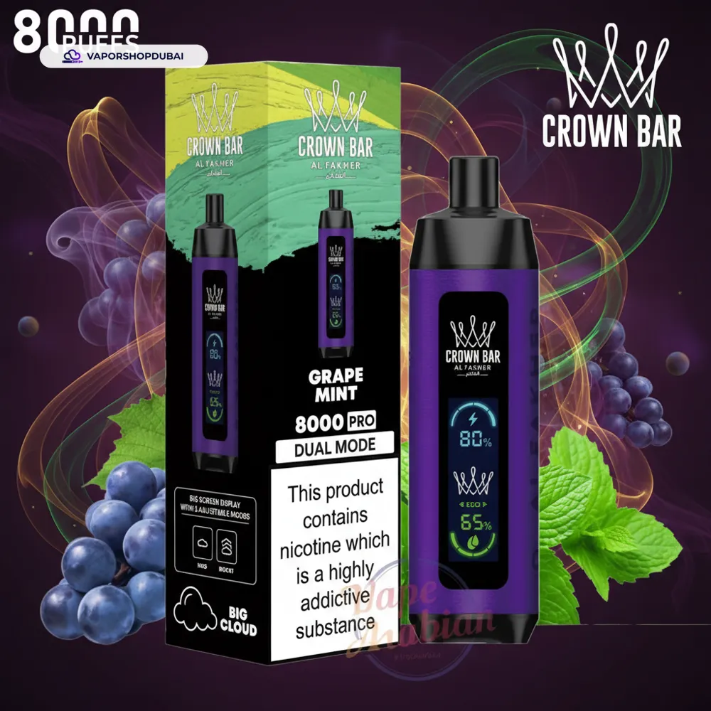 Crown Bar Al Fakher 8000 Pro DTL 8000Puffs Dual Mode Disposable Vape In UAE 34 Crown Bar Al Fakher 8000 Pro DTL 8000Puffs Dual Mode Disposable Vape In UAE