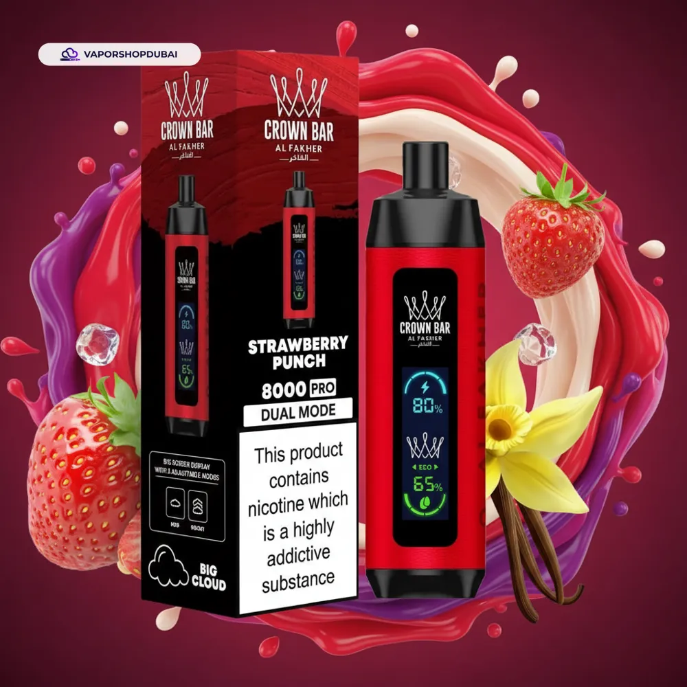 Crown Bar Al Fakher 8000 Pro DTL 8000Puffs Dual Mode Disposable Vape In UAE 58 strawberry-punch