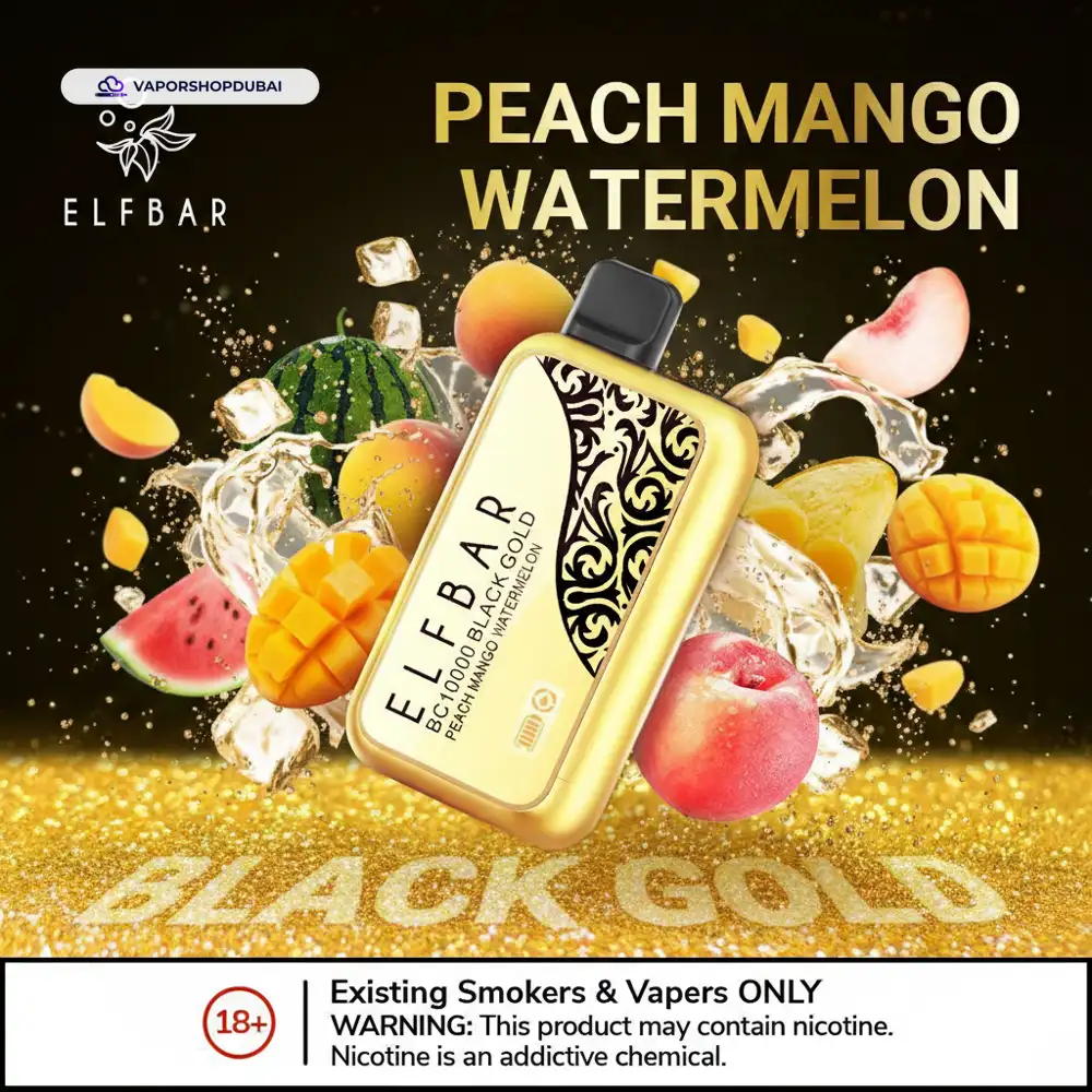 ElfBar BC10000 Puffs 50mg Disposable Vape In UAE 42 peach-mango-watermelon-black-gold