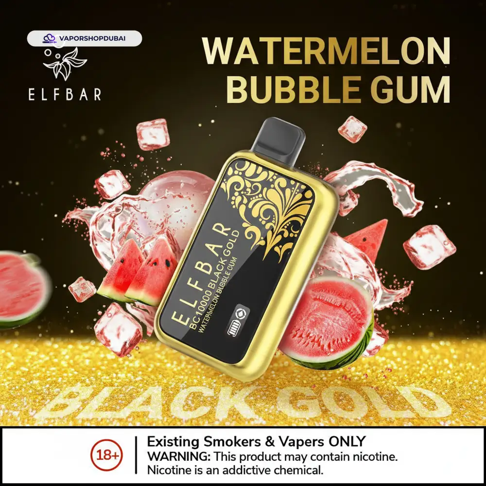 Elf Bar BC10000 Puffs Disposable Vape In UAE 43 watermelon-bubble-gum-black-gold