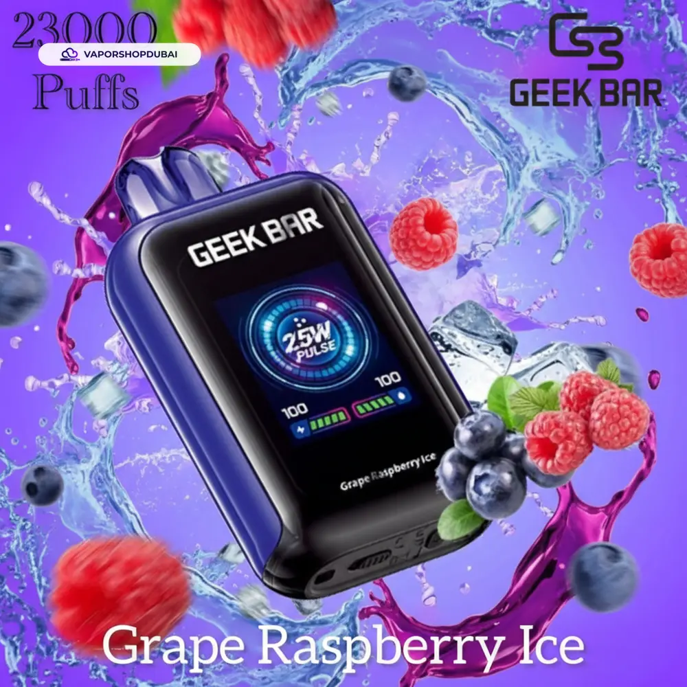 Geek Bar Watt 23000 Puffs Disposable Vape 5% (50mg) Nicotine In UAE, DUBAI 25 grape-raspberry-ice