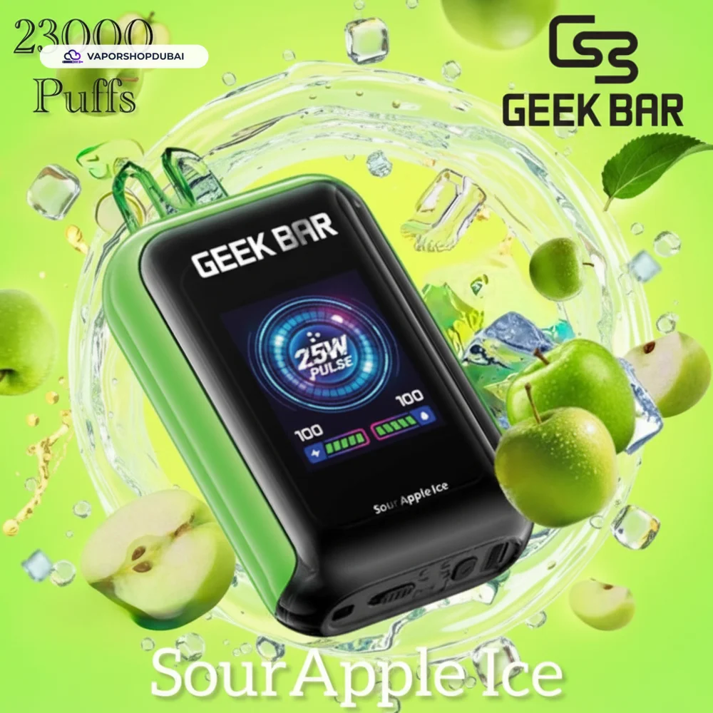 Geek Bar Watt 23000 Puffs Disposable Vape 5% (50mg) Nicotine In UAE, DUBAI 30 sour-apple-ice
