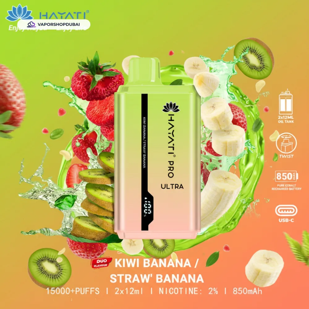 Hayati Pro Ultra 15000 Puffs Disposable Vape In UAE 63 kiwi-banana-straw-banana