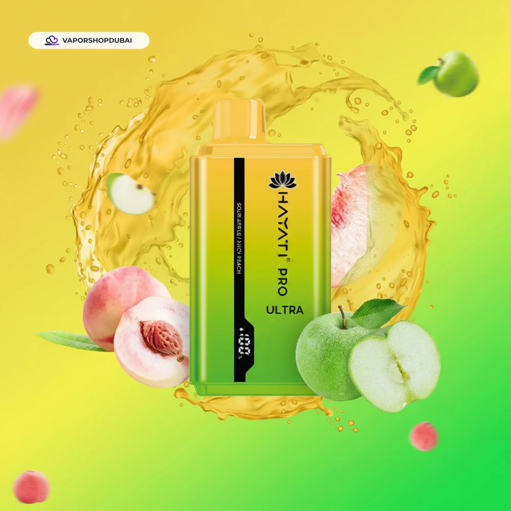 Hayati Pro Ultra 15000 Puffs Disposable Vape In UAE 65 sour-apple-juicy-peach
