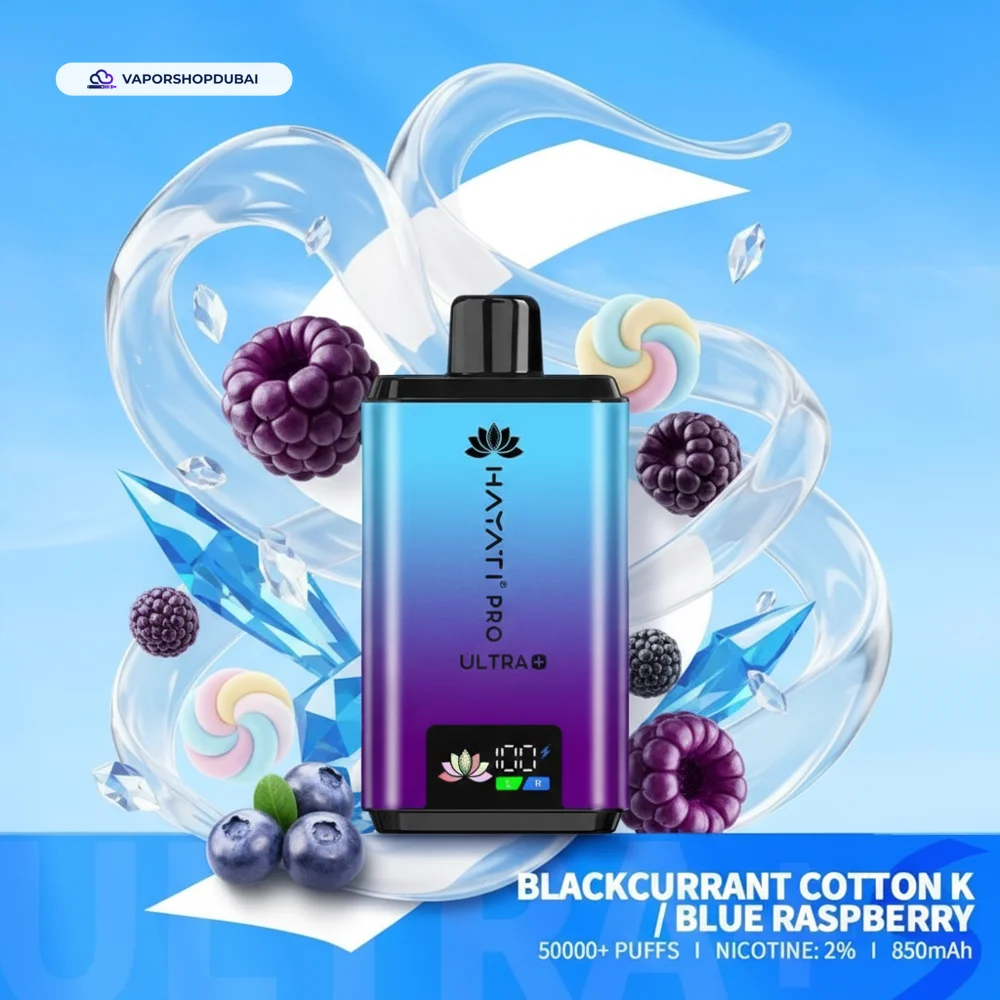 Hayati Pro Ultra+ S 50000 Puffs Disposable Vape In UAE 43 blackcurrant-cotton-k-blue-raspberry