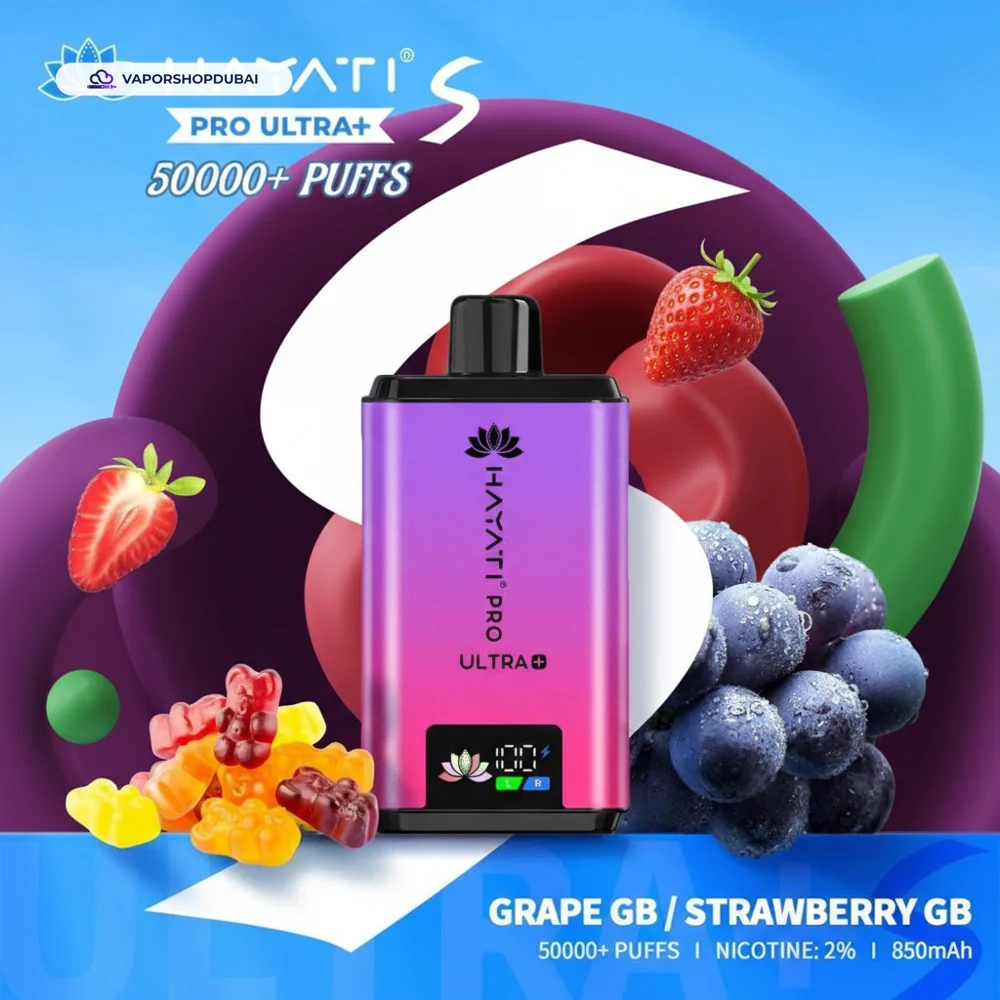 Hayati Pro Ultra+ S 50000 Puffs Disposable Vape In UAE 51 grape-gb-strawberry-gb