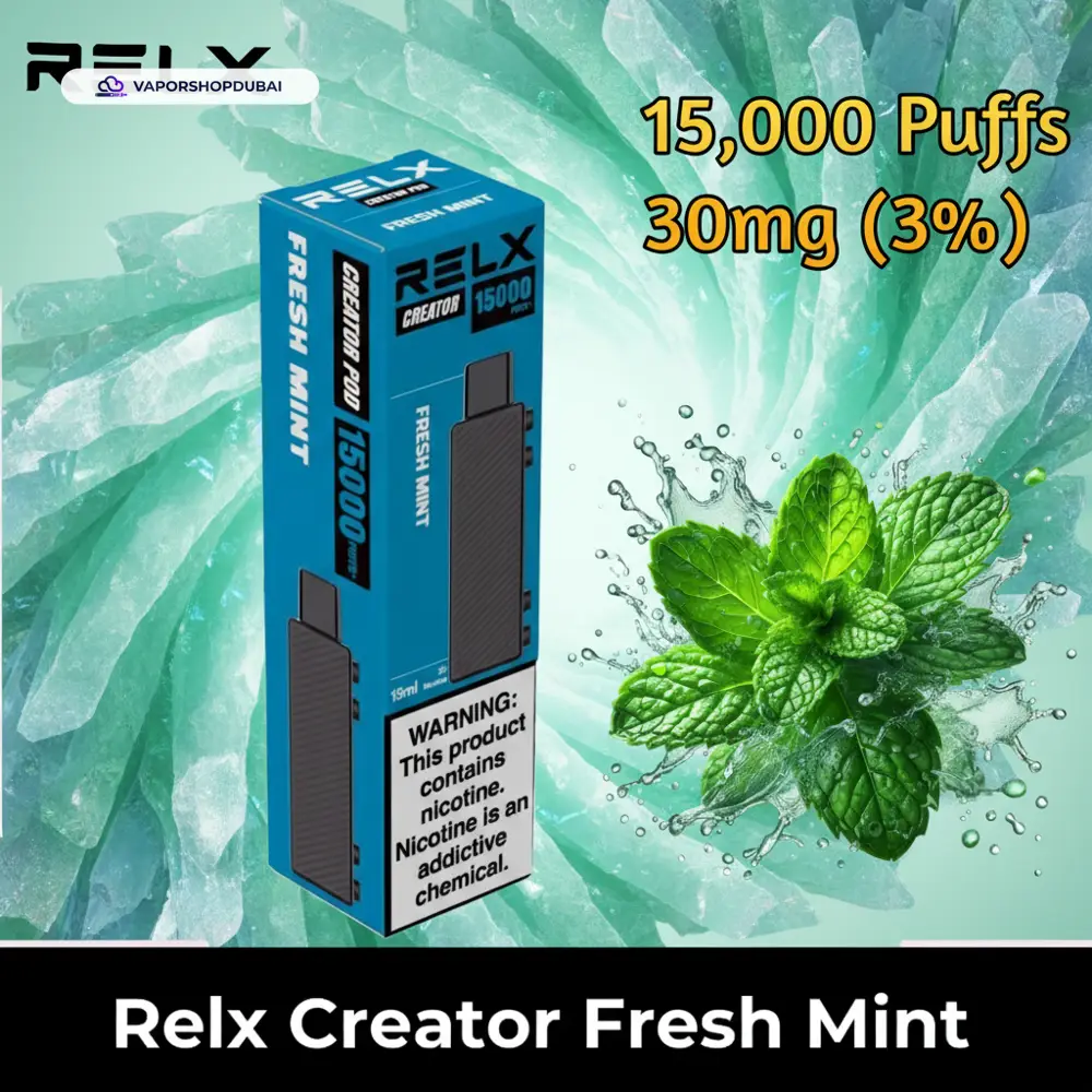 Relx Creator Extra Pods 1pcs Pack In UAE 11 fresh-mint-15000-puffs