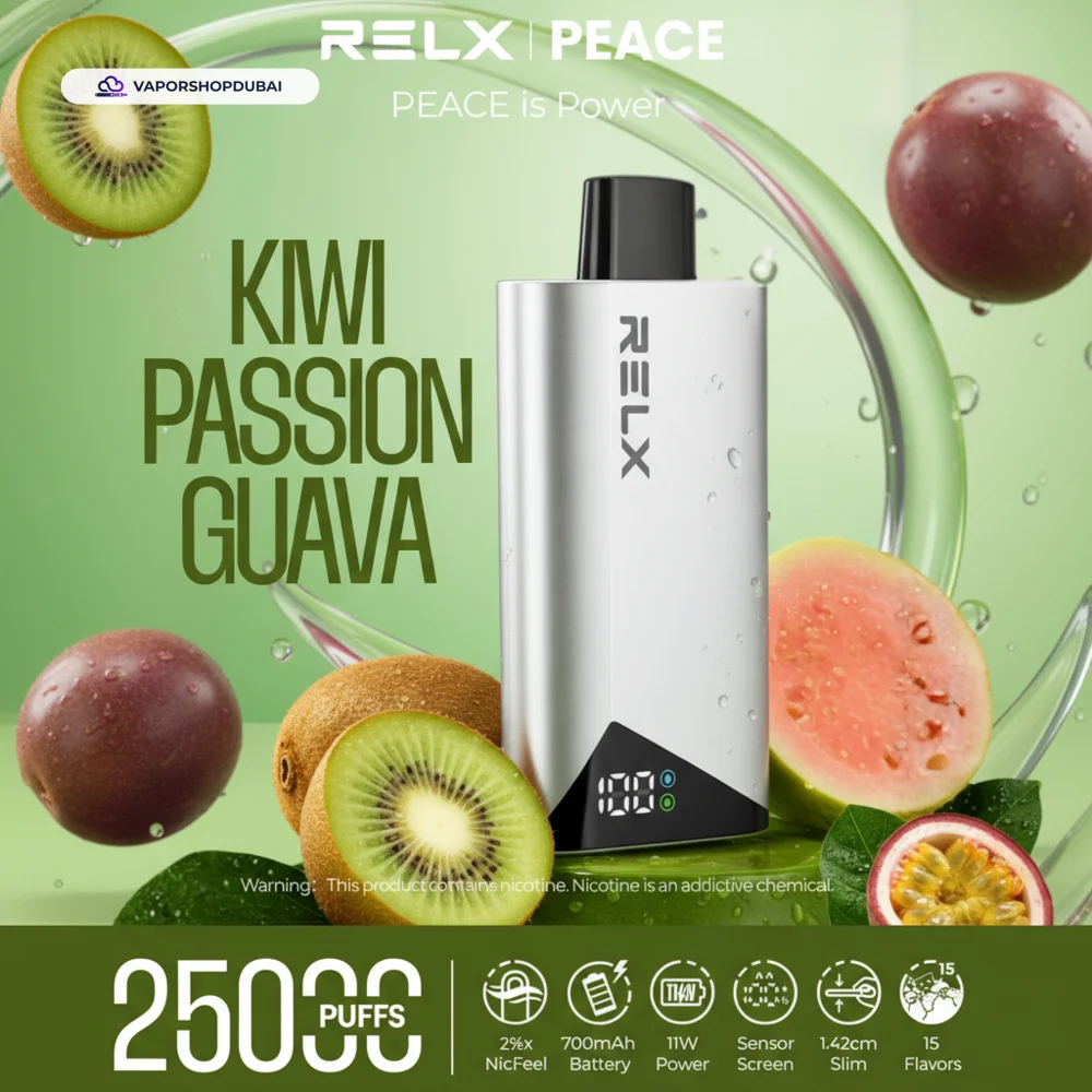 Relx Peace 25000 Puffs Disposable Vape In DUBAI,UAE 35 kiwi-passion-guava