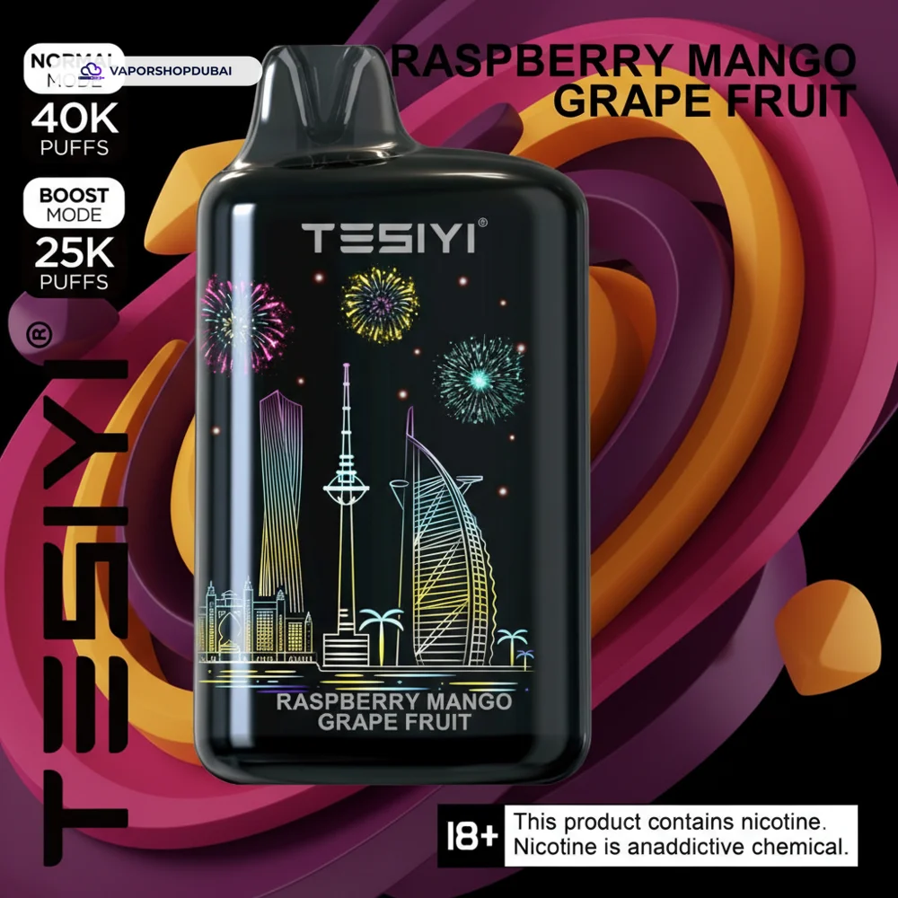 TESIYI ULTRA MAX 40000 Puffs Disposable Vape 50MG In UAE 40 raspberry-mango-grape-fruit