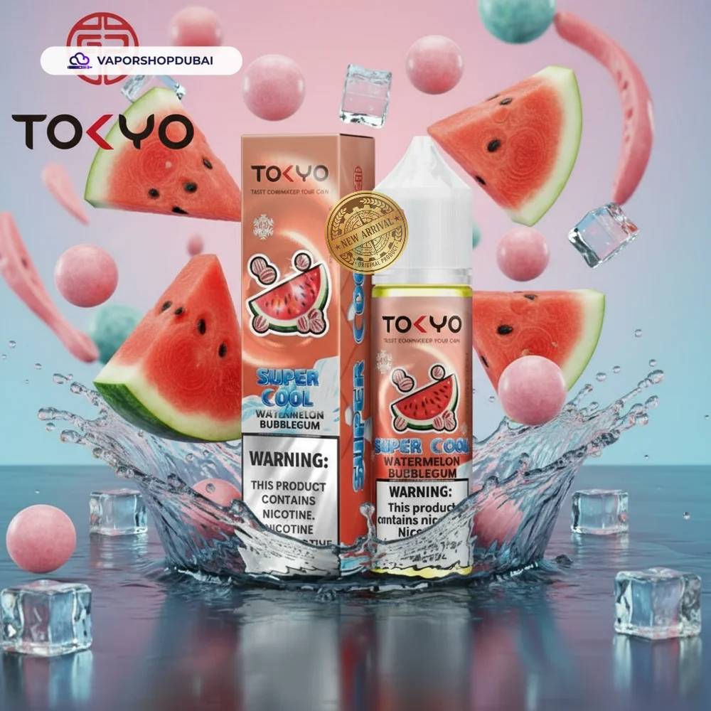Tokyo Super Cool Series 12mg 60ml E-liquid in the UAE 3 Tokyo Super Cool Series 12mg 60ml E-liquid in the UAE watermelon-bubblegum premium