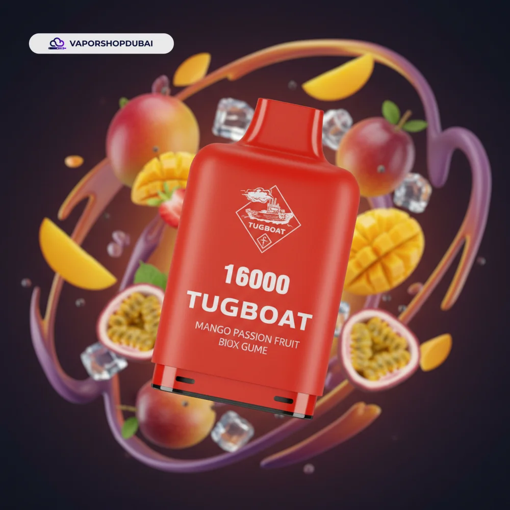Tugboat Super 16000 Pod Cartridges Pod Kit In UAE 8 Tugboat Super 16000 Pod Cartridges Disposable Vape In UAE mango-passion-fruit premium