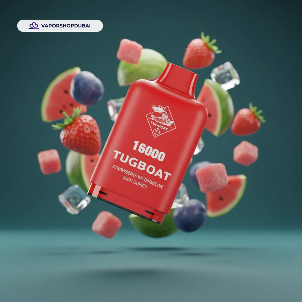 Tugboat Super 16000 Pod Cartridges Pod Kit In UAE 3 Tugboat Super 16000 Pod Cartridges Disposable Vape In UAE strawberry-watermelon-ice premium