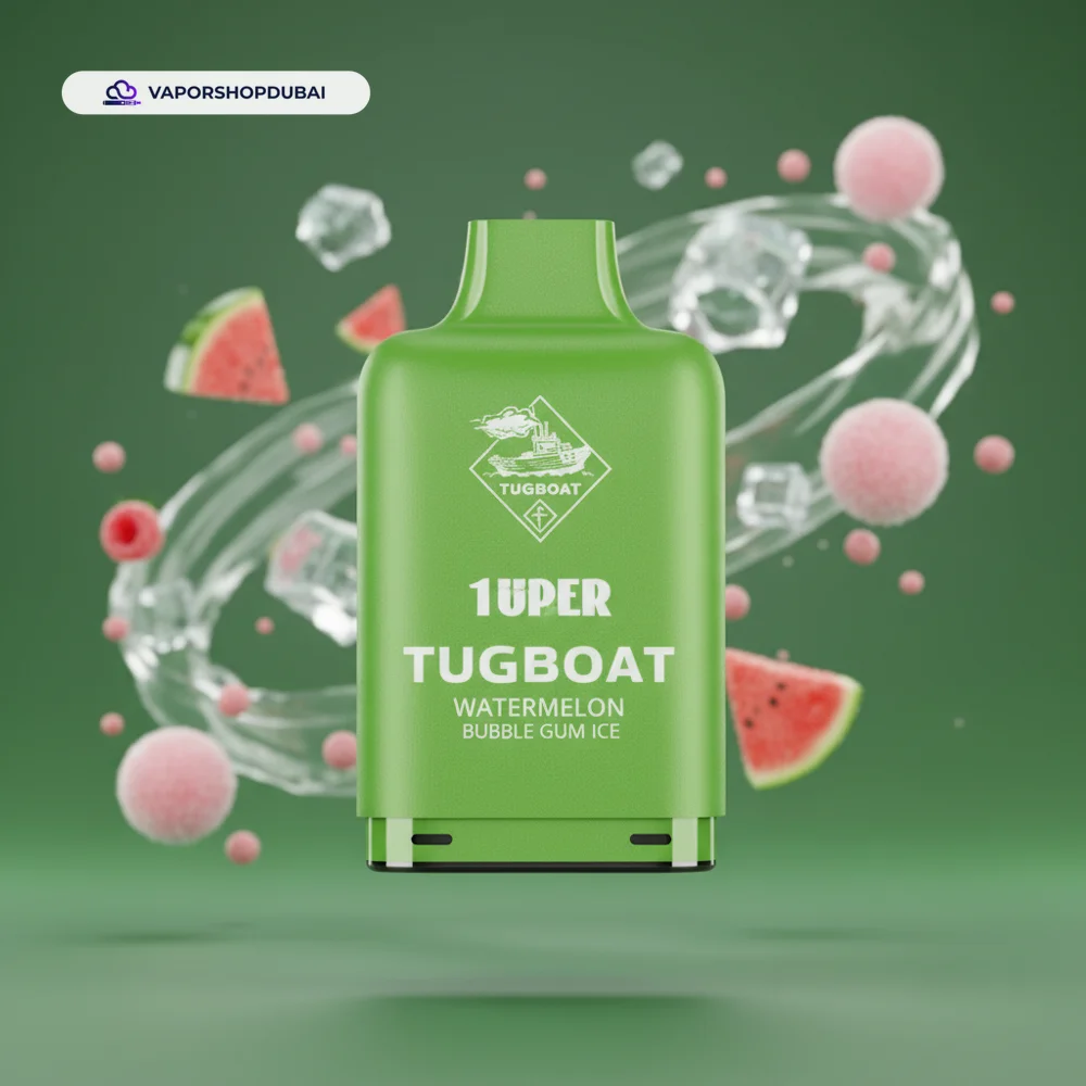 Tugboat Super 16000 Pod Cartridges Pod Kit In UAE 2 Tugboat Super 16000 Pod Cartridges Disposable Vape In UAE watermelon-bubble-gum-ice premium