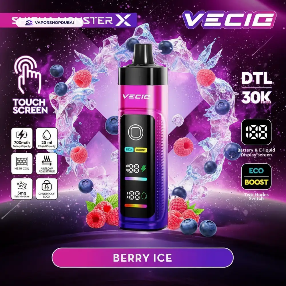 Vecig Shisha Monster X 30K DTL Disposable Hookah Disposable Vape In UAE 33 berry-ice