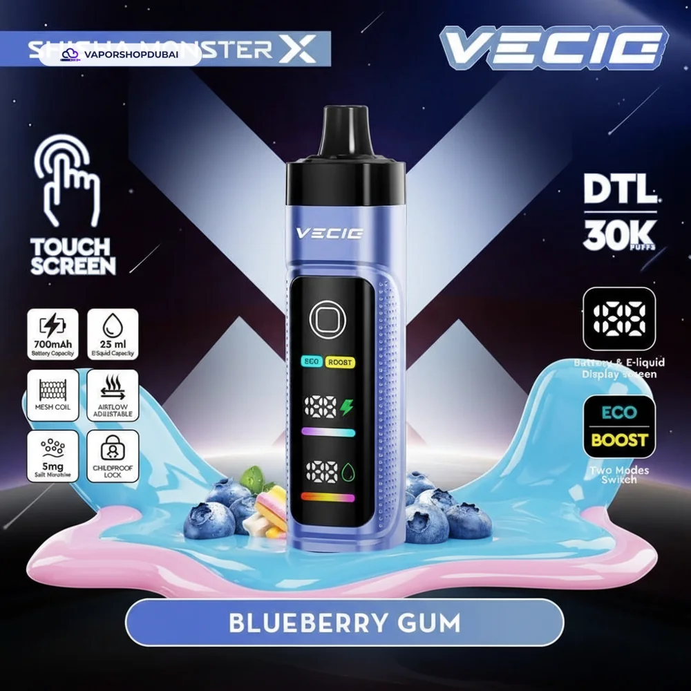 Vecig Shisha Monster X 30K DTL Disposable Hookah Disposable Vape In UAE 35 blueberry-gum