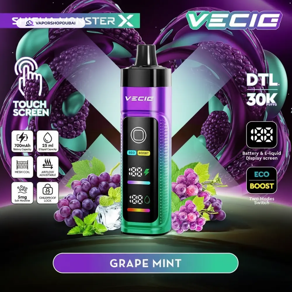 Vecig Shisha Monster X 30K DTL Disposable Hookah Disposable Vape In UAE 37 grape-mint