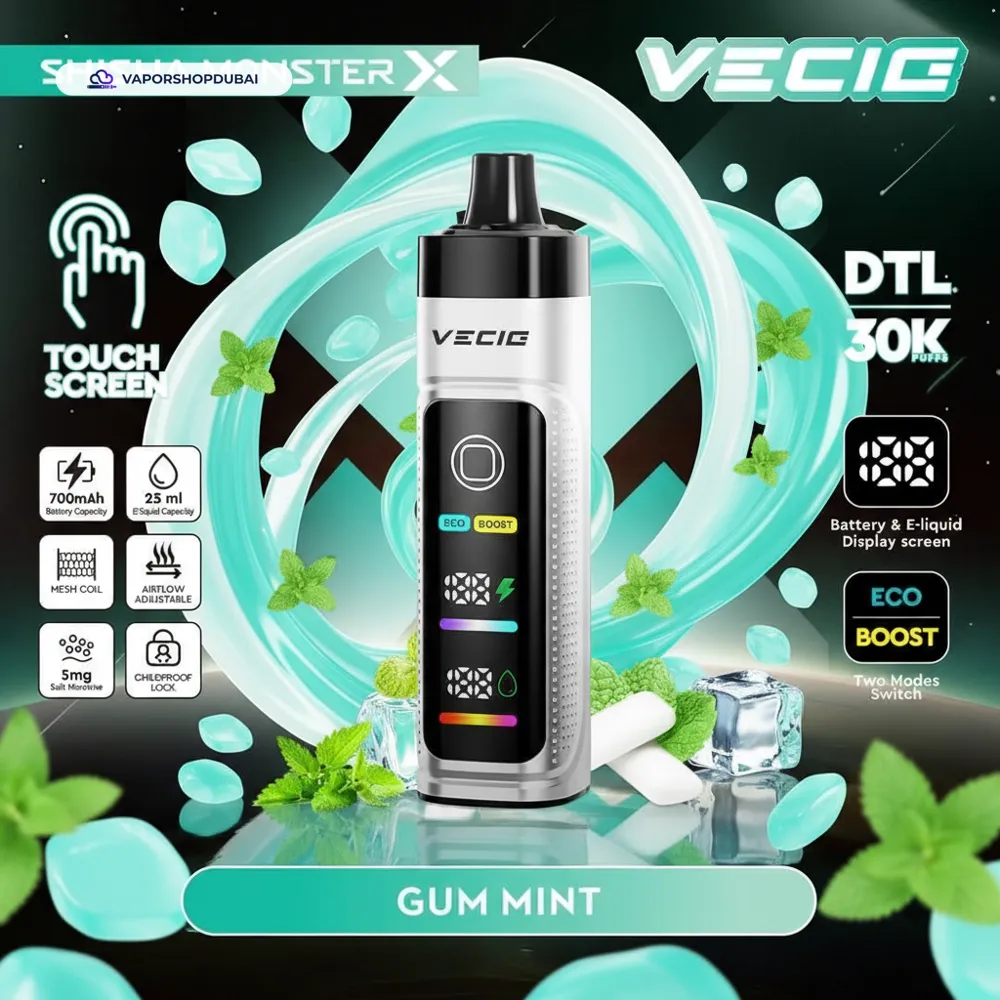 Vecig Shisha Monster X 30K DTL Disposable Hookah Disposable Vape In UAE 38 gum-mint
