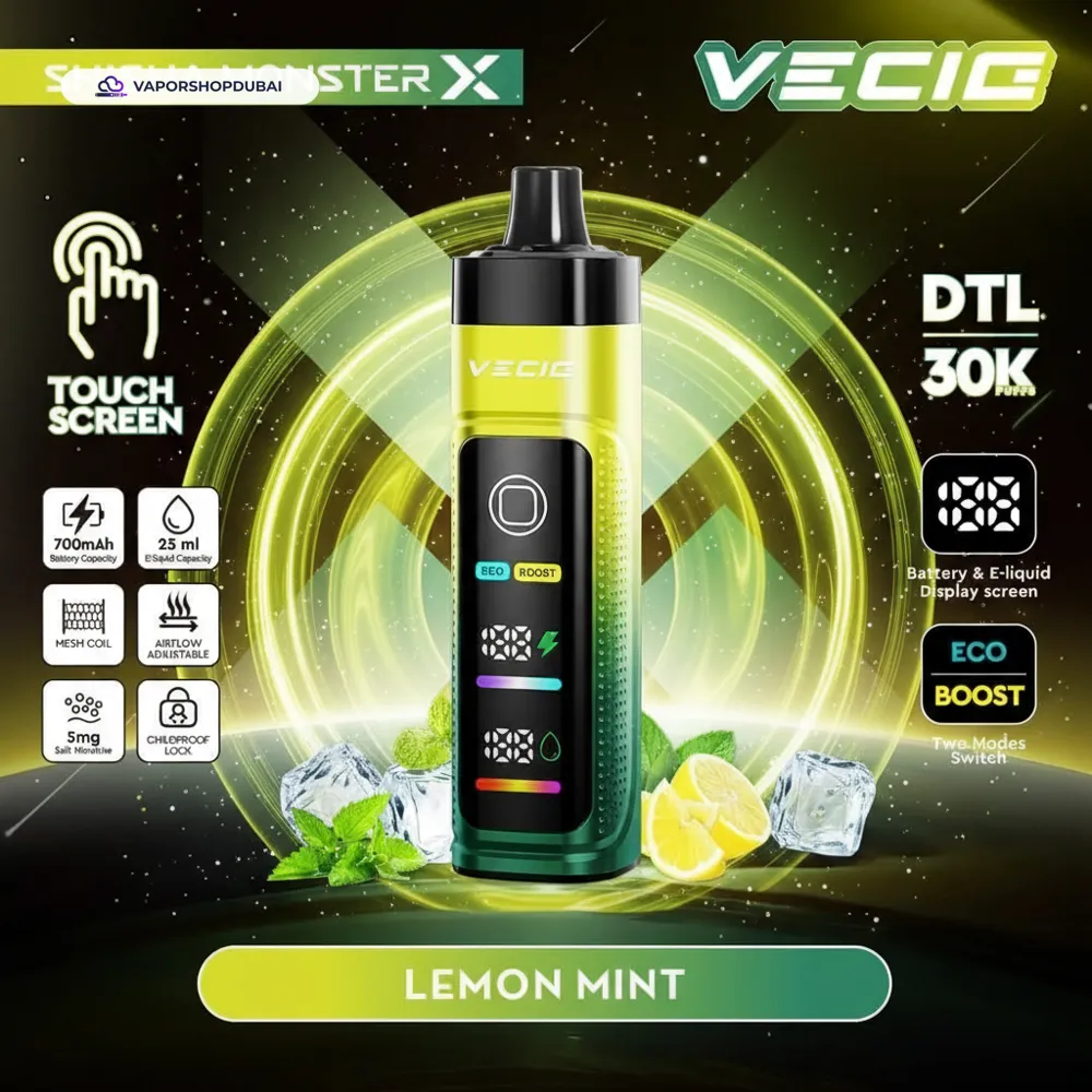 Vecig Shisha Monster X 30K DTL Disposable Hookah Disposable Vape In UAE 39 lemon-mint