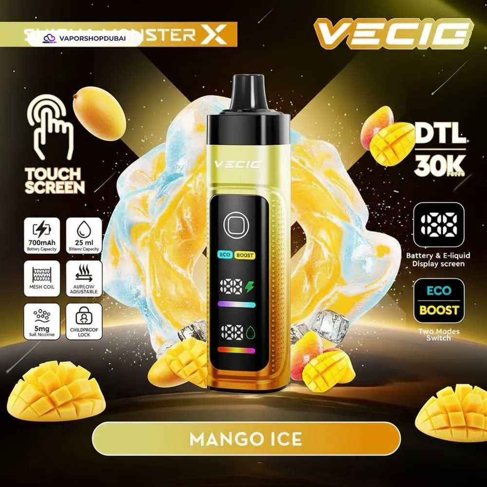 Vecig Shisha Monster X 30K DTL Disposable Hookah Disposable Vape In UAE 44 mango-ice