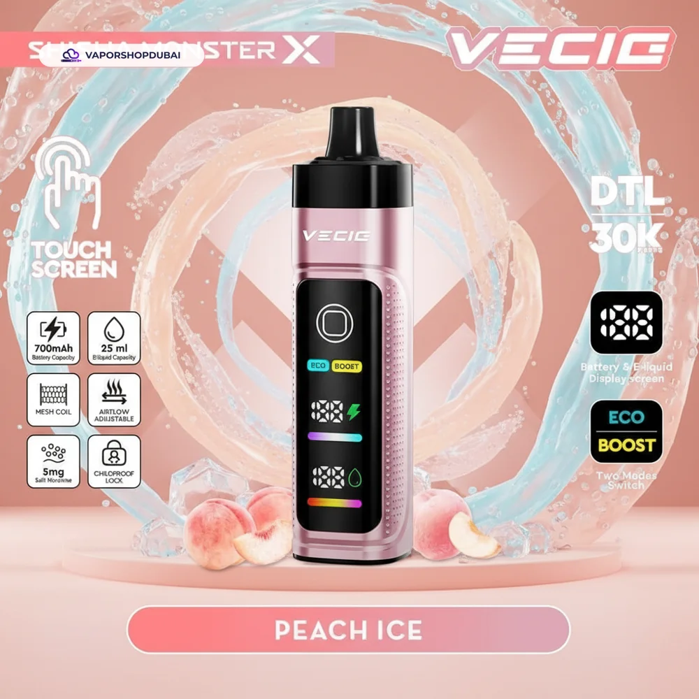 Vecig Shisha Monster X 30K DTL Disposable Hookah Disposable Vape In UAE 45 peach-ice