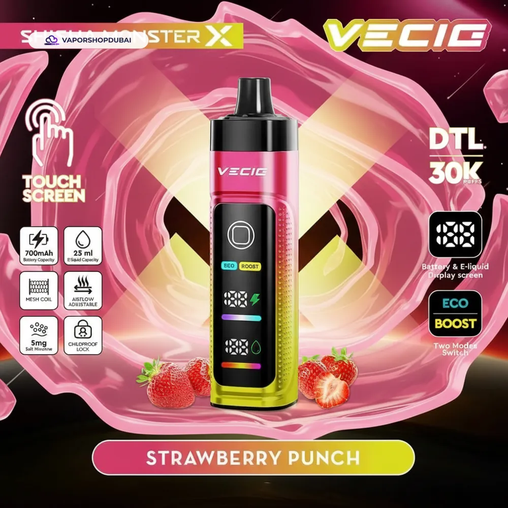 Vecig Shisha Monster X 30K DTL Disposable Hookah Disposable Vape In UAE 46 strawberry-punch