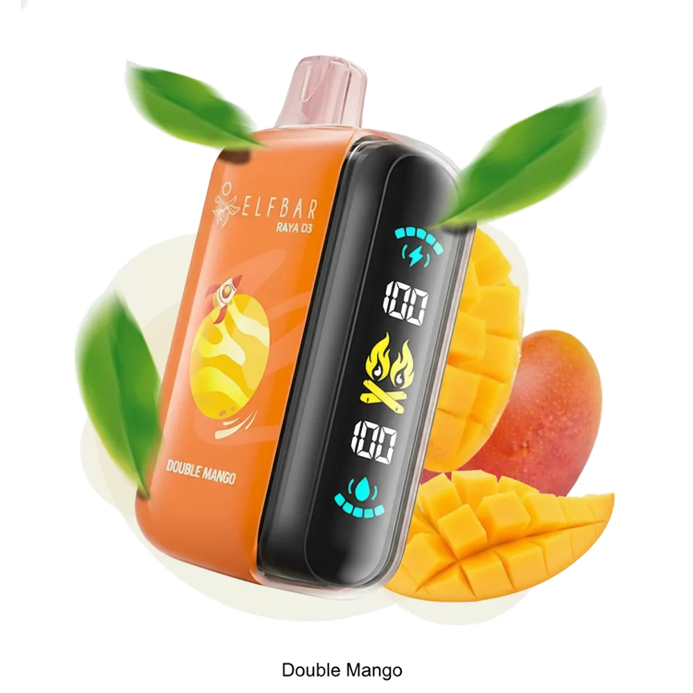 ELFBAR Raya D3 Disposable Vape In UAE 10 ELF Bar Raya D3 Disposable Pod Device (25K Puffs) Double Mango premium transparent