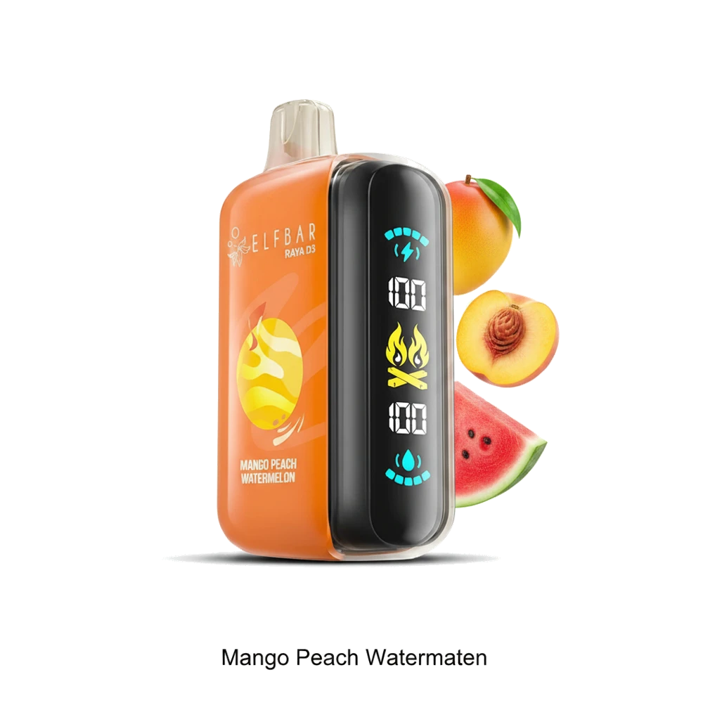 ELFBAR Raya D3 Disposable Vape In UAE 12 ELF Bar Raya D3 Disposable Pod Device (25K Puffs) Mango Peach Watermelon premium transparent