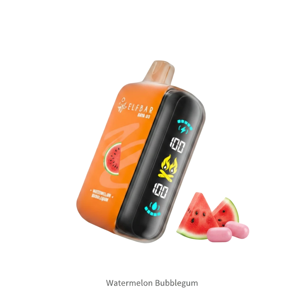 ELFBAR Raya D3 Disposable Vape In UAE 15 ELF Bar Raya D3 Disposable Pod Device (25K Puffs) Watermelon Bubblegum premium transparent