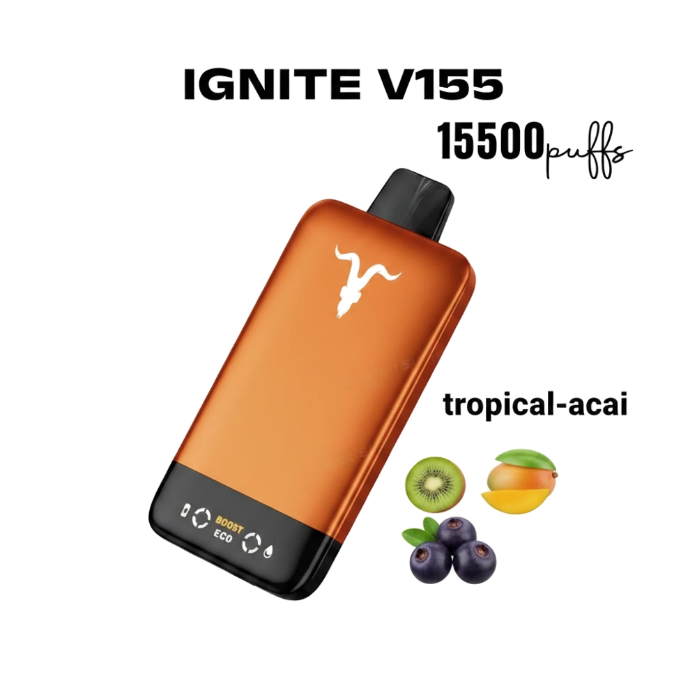 IGNITE V155 15500 puff Vape Ultra Slim Pod Kit 9 IGNITE V155 15500puffs Disposable Vape Ultra Slim Pod Kit in the UAE tropical-acai premium transparent